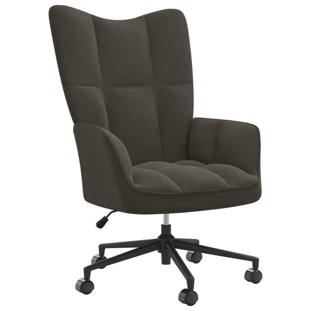 The Living Store Relaxstoel - Donkergrijs fluweel - 61.5 x 69 x (94.5 - 102) cm - Hoogte verstelbaar