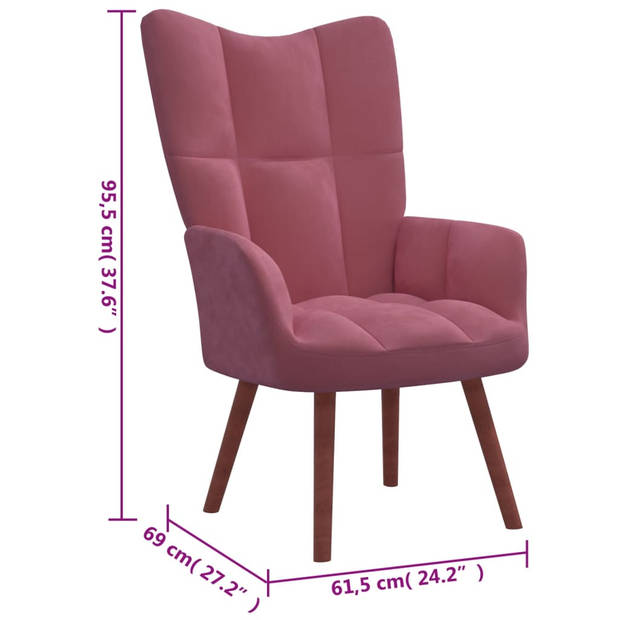 The Living Store Relaxstoel - Roze Fluweel - 61.5 x 69 x 95.5 cm - Stalen frame