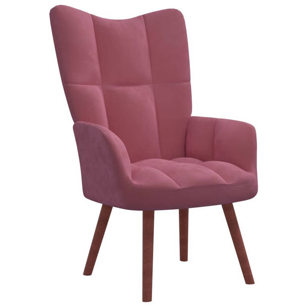 The Living Store Relaxstoel - Roze Fluweel - 61.5 x 69 x 95.5 cm - Stalen frame