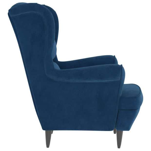 The Living Store Fauteuil Velvet - Blauw - 81x90x96.5 cm - 100% polyester - Multiplex