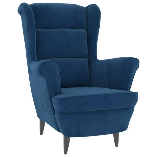 The Living Store Fauteuil Velvet - Blauw - 81x90x96.5 cm - 100% polyester - Multiplex