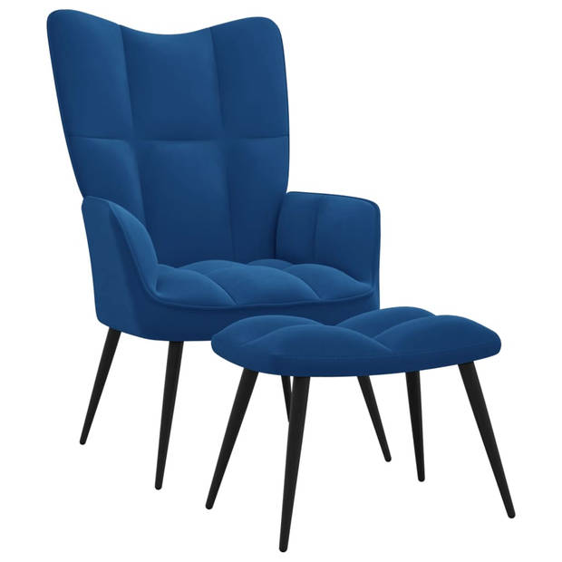 The Living Store Relaxstoel Oren - Blauw Fluweel - 61x70x96.5cm - Duurzaam en Comfortabel