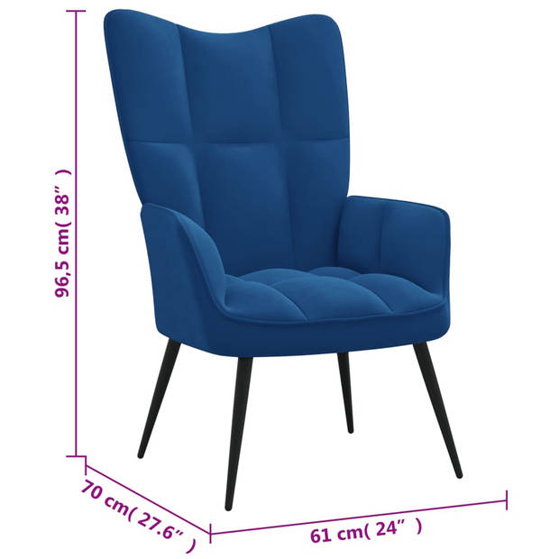 The Living Store Relaxstoel Oren - Blauw Fluweel - 61x70x96.5cm - Duurzaam en Comfortabel