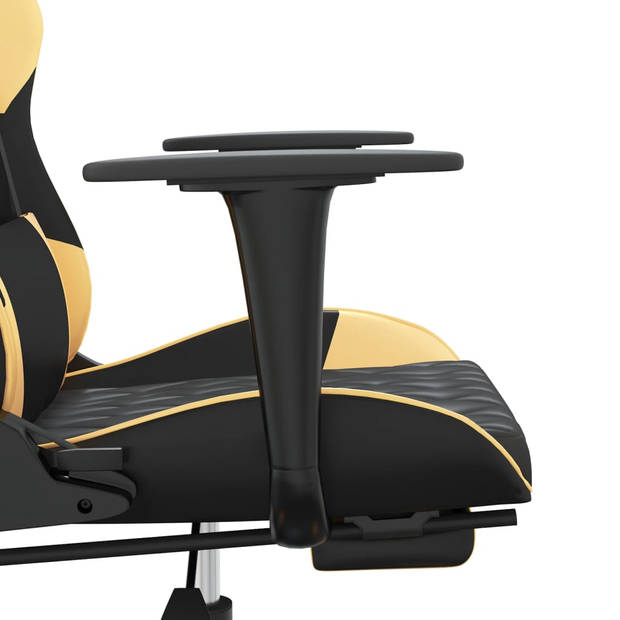 The Living Store Gamestoel met voetensteun kunstleer zwart en goudkleurig - Bureaustoel