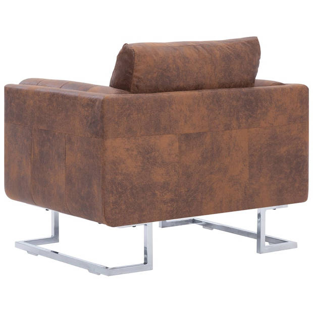 The Living Store Kubus Fauteuil - Kunstsuède - 84 x 62 x 73 cm - Bruin