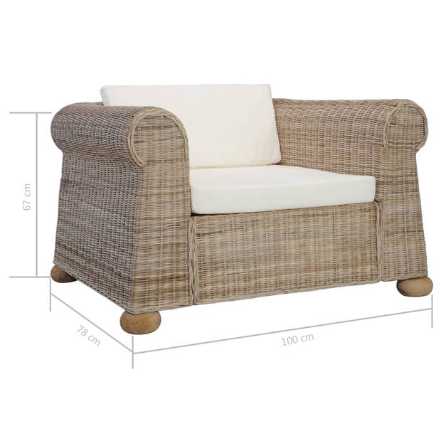 The Living Store Rattan Fauteuil - Naturel - 100x78x67 cm - Stof - Verwijderbare kussenhoezen