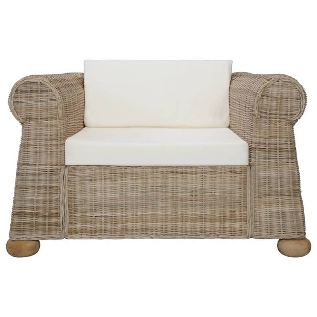 The Living Store Rattan Fauteuil - Naturel - 100x78x67 cm - Stof - Verwijderbare kussenhoezen