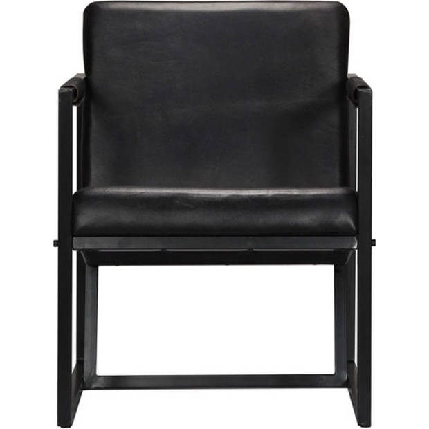 The Living Store Fauteuil Echt Leer - Zwart - 55x62x75cm - Comfortabel