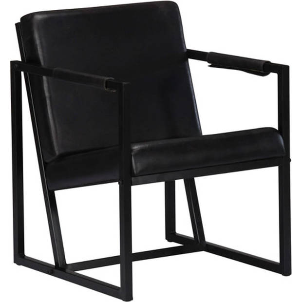 The Living Store Fauteuil Echt Leer - Zwart - 55x62x75cm - Comfortabel