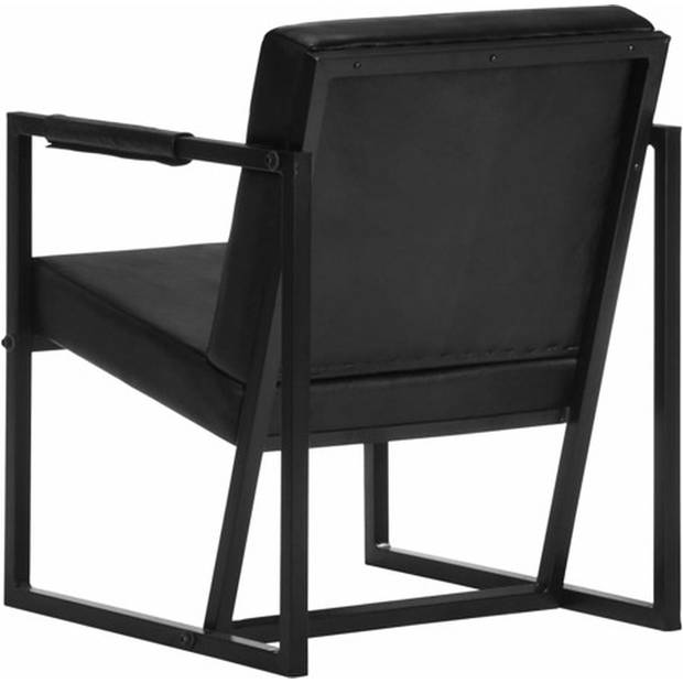 The Living Store Fauteuil Echt Leer - Zwart - 55x62x75cm - Comfortabel