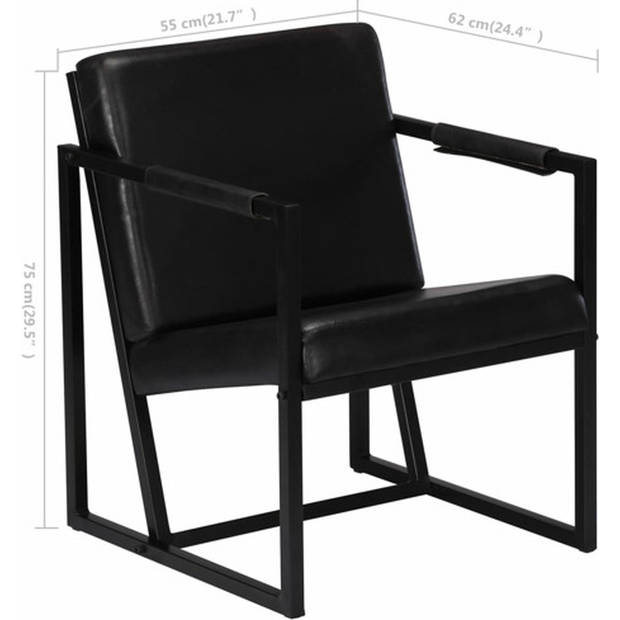 The Living Store Fauteuil Echt Leer - Zwart - 55x62x75cm - Comfortabel