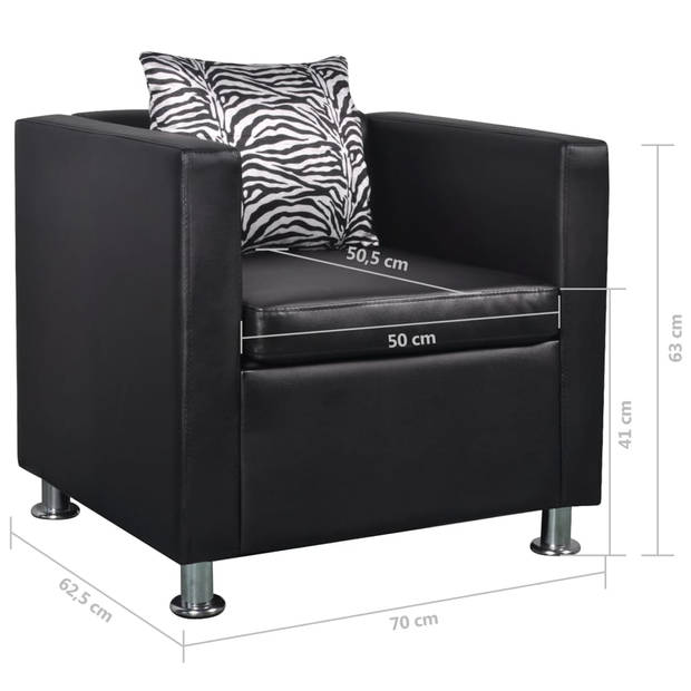 The Living Store Kubus Fauteuil - Kunstleer - Optimaal zitcomfort - Zwart