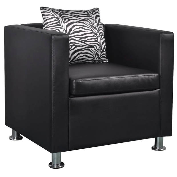 The Living Store Kubus Fauteuil - Kunstleer - Optimaal zitcomfort - Zwart