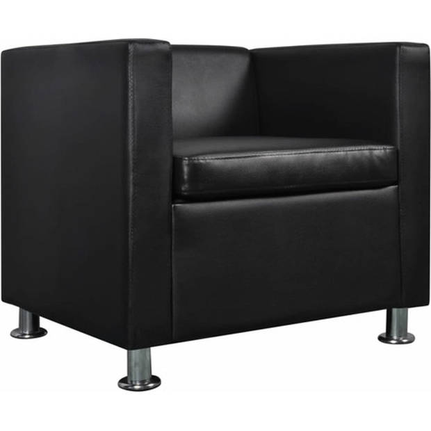 The Living Store Kubus Fauteuil - Kunstleer - Optimaal zitcomfort - Zwart