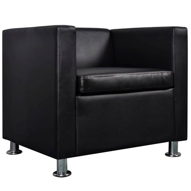 The Living Store Kubus Fauteuil - Kunstleer - Optimaal zitcomfort - Zwart