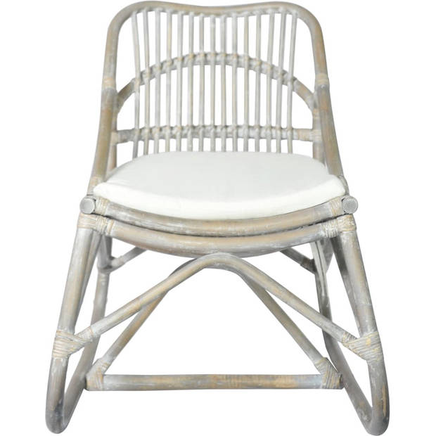 The Living Store Rattan Relaxstoel - 73 x 50 x 78 cm - Crèmewit Kussen - Grijs Frame