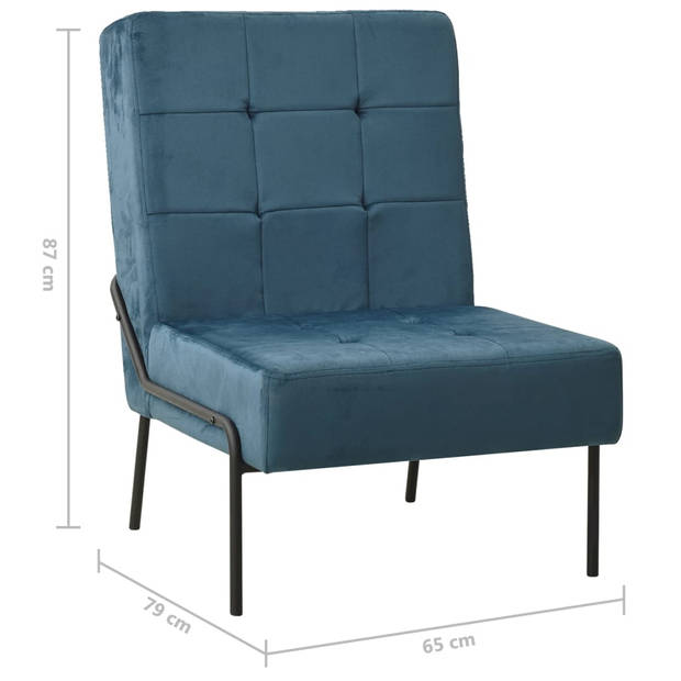 The Living Store Relaxstoel Velvet - Blauw/Zwart - 65x79x87cm - Ergonomisch Design