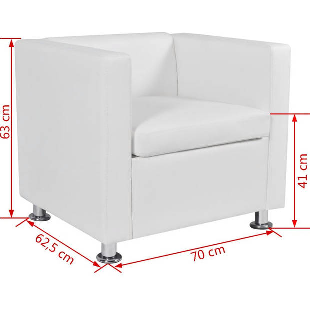 The Living Store Kubus Fauteuil - Wit - 70 x 62.5 x 63 cm - Hoogwaardig kunstleer