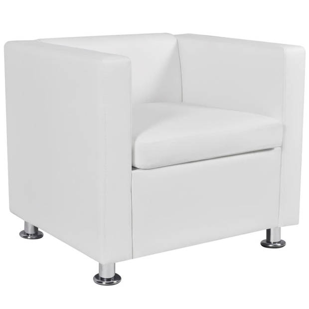 The Living Store Kubus Fauteuil - Wit - 70 x 62.5 x 63 cm - Hoogwaardig kunstleer