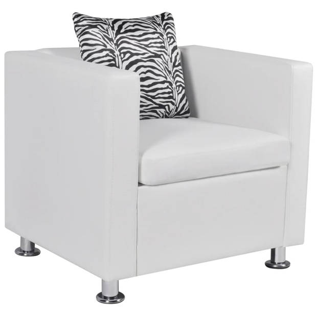 The Living Store Kubus Fauteuil - Wit - 70 x 62.5 x 63 cm - Hoogwaardig kunstleer