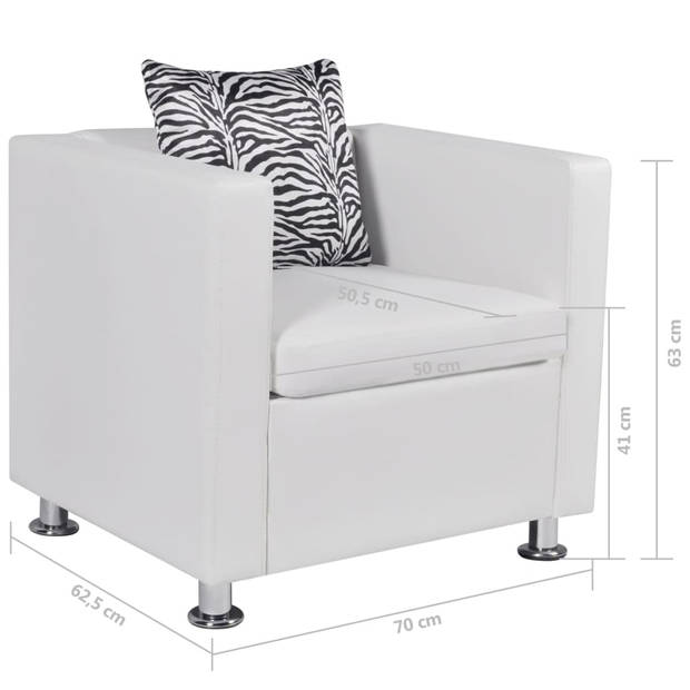 The Living Store Kubus Fauteuil - Wit - 70 x 62.5 x 63 cm - Hoogwaardig kunstleer