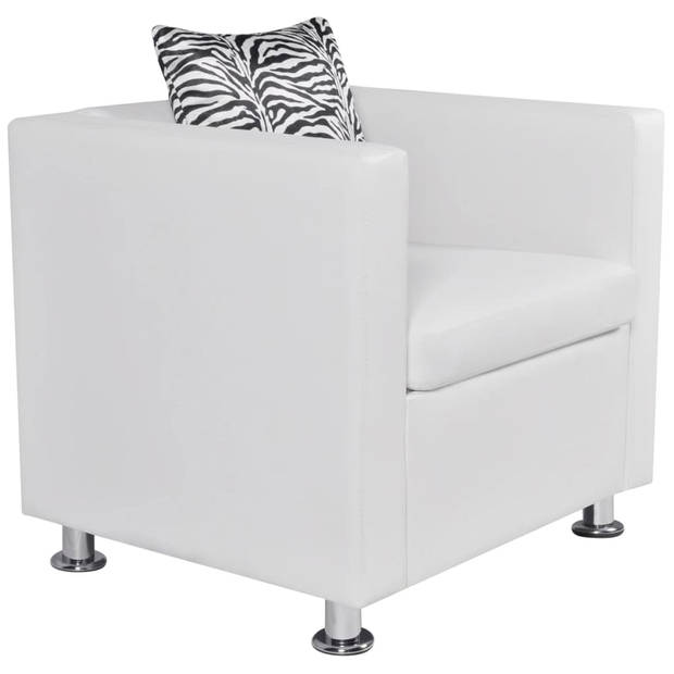 The Living Store Kubus Fauteuil - Wit - 70 x 62.5 x 63 cm - Hoogwaardig kunstleer