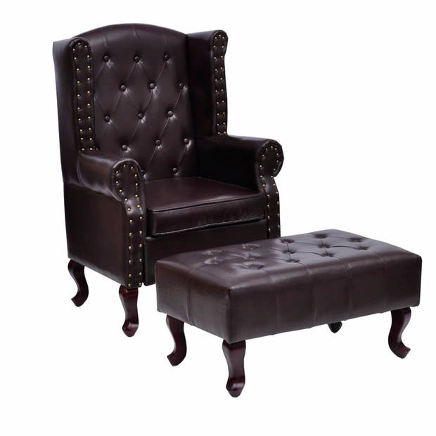 The Living Store Fauteuil Antiekbruin - Chesterfield - Kunstleer - 66x78x111cm