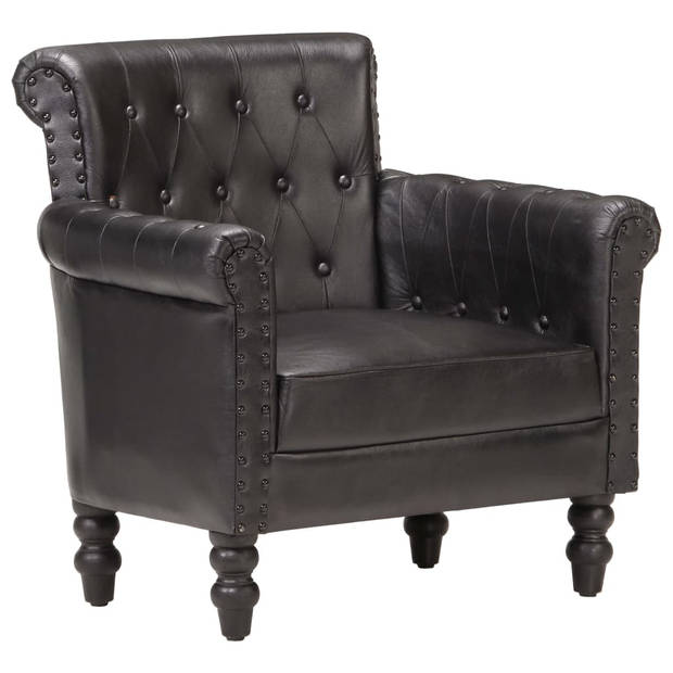 The Living Store Vintage Fauteuil - Echt Geitenleer - Massief Mangohout - 77 x 63 x 76 cm