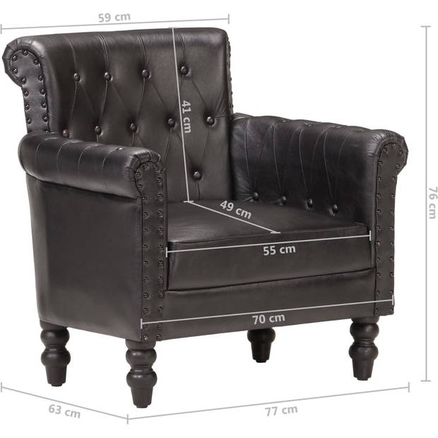 The Living Store Vintage Fauteuil - Echt Geitenleer - Massief Mangohout - 77 x 63 x 76 cm