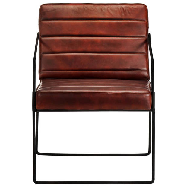 The Living Store Fauteuil Echt Leer - Armstoel - 52x70x71 cm - Donkerbruin/Zwart