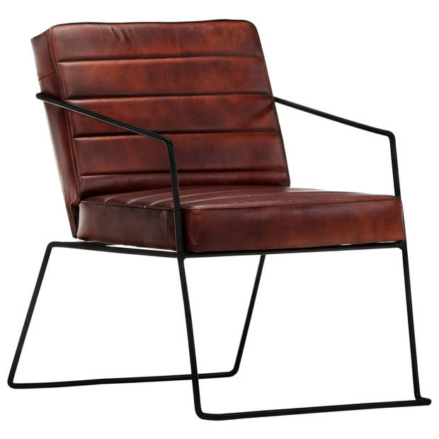 The Living Store Fauteuil Echt Leer - Armstoel - 52x70x71 cm - Donkerbruin/Zwart