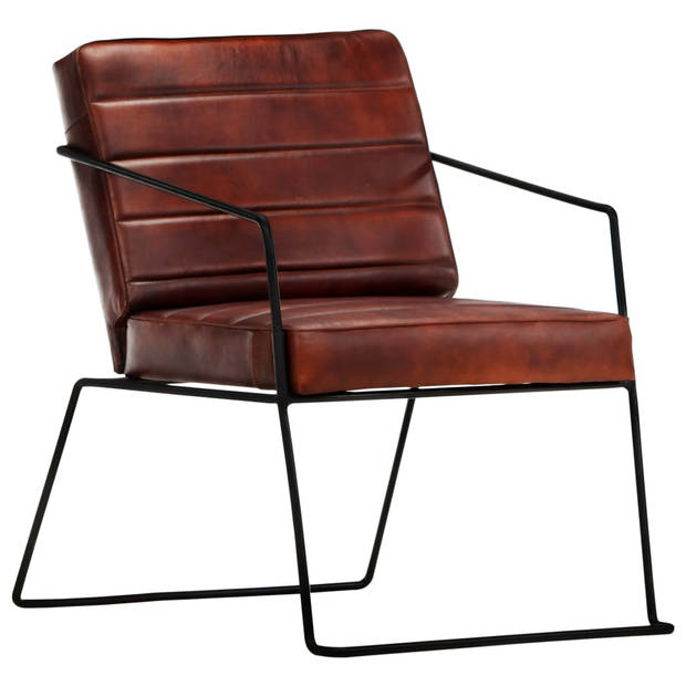 The Living Store Fauteuil Echt Leer - Armstoel - 52x70x71 cm - Donkerbruin/Zwart