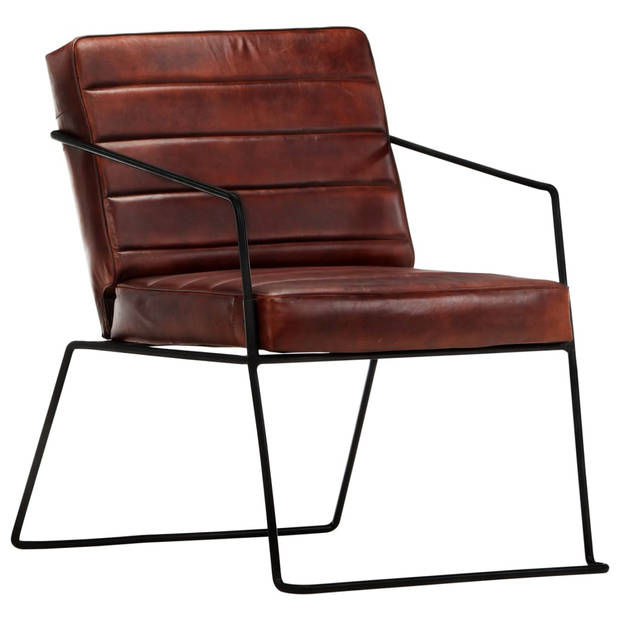 The Living Store Fauteuil Echt Leer - Armstoel - 52x70x71 cm - Donkerbruin/Zwart