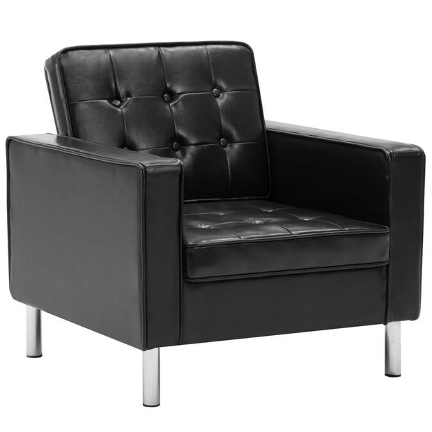 The Living Store Fauteuil Elegante - Woonkamer Kantoor Slaapkamer - 75x70x75 cm - Zwart - Kunstleer