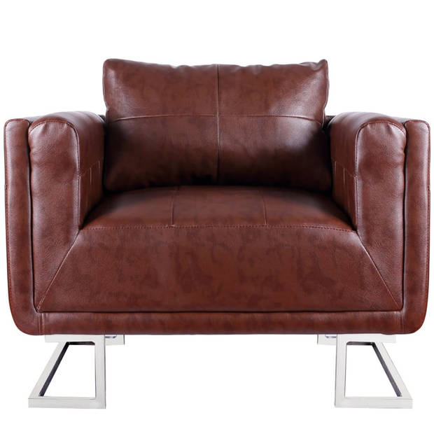 The Living Store Fauteuil Kubusvorm Leer-Composiet 85.5x63x74 cm - Bruin