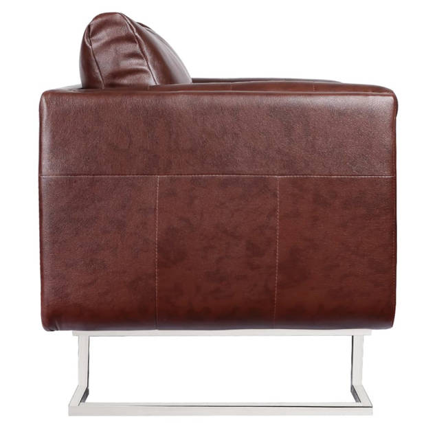 The Living Store Fauteuil Kubusvorm Leer-Composiet 85.5x63x74 cm - Bruin