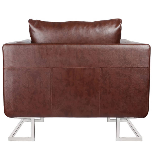 The Living Store Fauteuil Kubusvorm Leer-Composiet 85.5x63x74 cm - Bruin