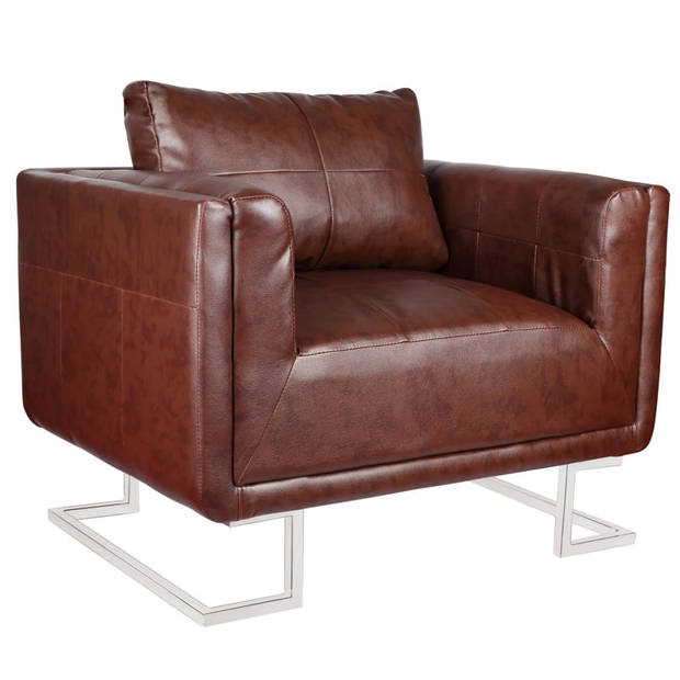 The Living Store Fauteuil Kubusvorm Leer-Composiet 85.5x63x74 cm - Bruin