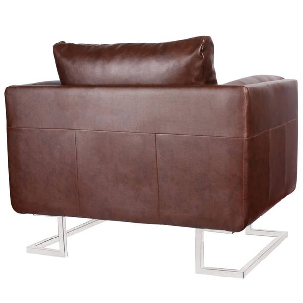 The Living Store Fauteuil Kubusvorm Leer-Composiet 85.5x63x74 cm - Bruin