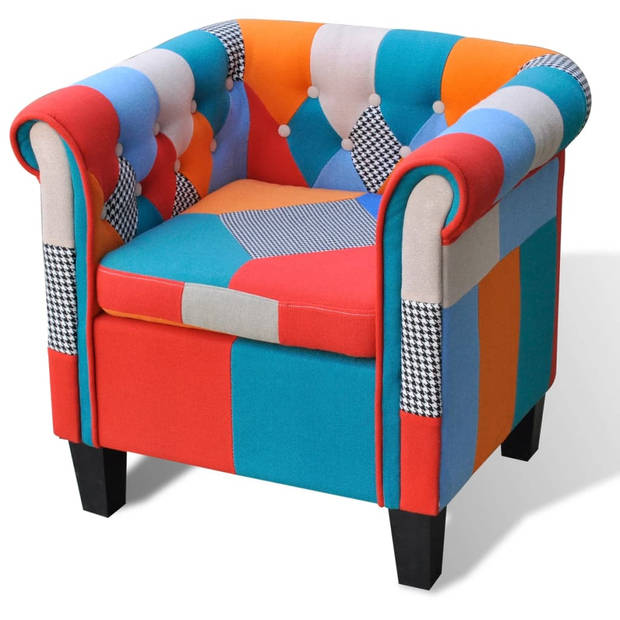 The Living Store Patchwork Fauteuil - Polyester - 68.5x60.5x65cm - Multiplex Frame