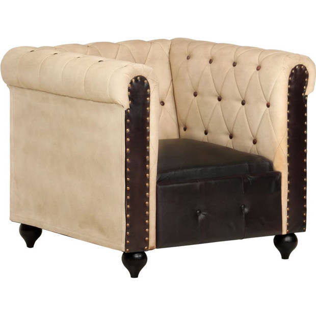 The Living Store Chesterfield fauteuil - bruin echt leer - 89 x 76 x 75 cm - mangohouten poten