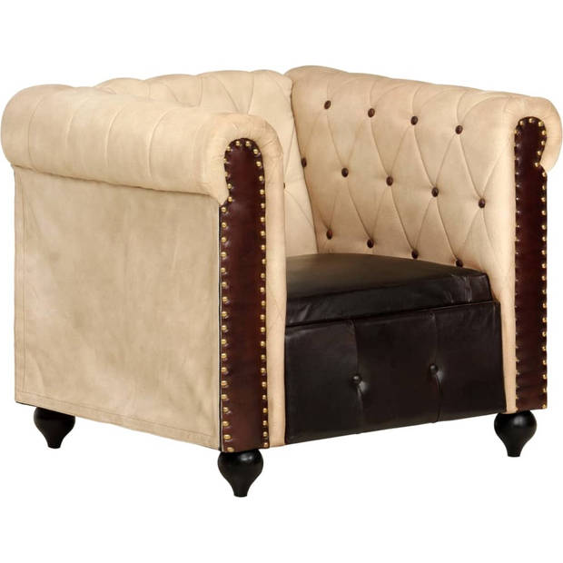 The Living Store Chesterfield fauteuil - bruin echt leer - 89 x 76 x 75 cm - mangohouten poten