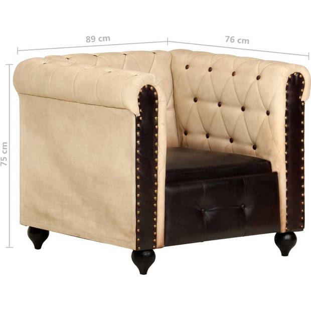 The Living Store Chesterfield fauteuil - bruin echt leer - 89 x 76 x 75 cm - mangohouten poten