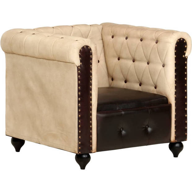 The Living Store Chesterfield fauteuil - bruin echt leer - 89 x 76 x 75 cm - mangohouten poten