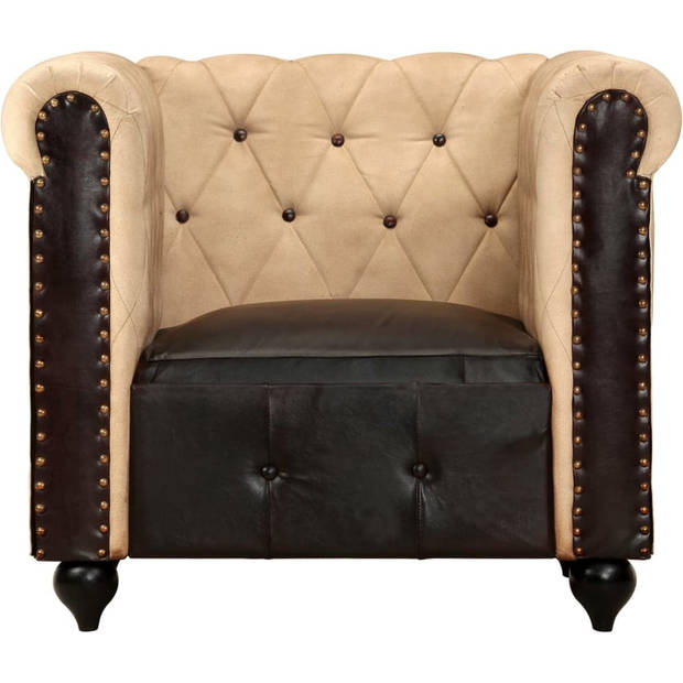 The Living Store Chesterfield fauteuil - bruin echt leer - 89 x 76 x 75 cm - mangohouten poten