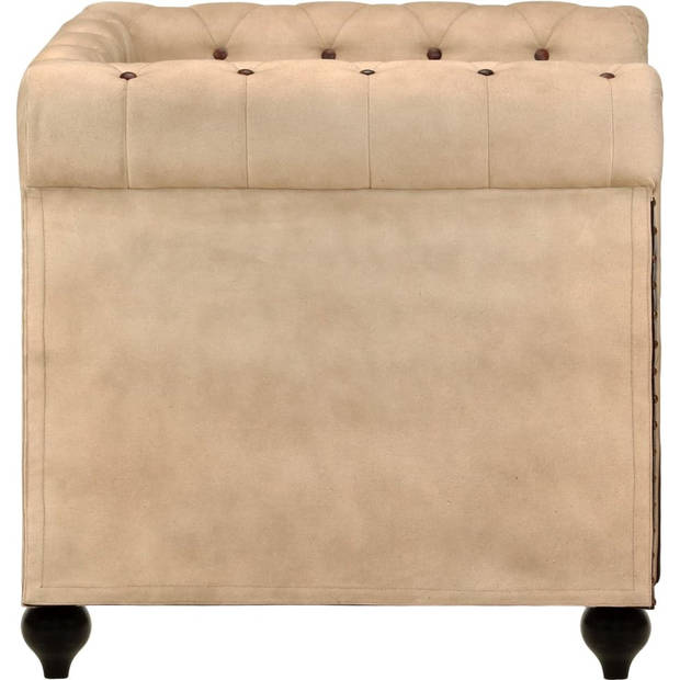 The Living Store Chesterfield fauteuil - bruin echt leer - 89 x 76 x 75 cm - mangohouten poten