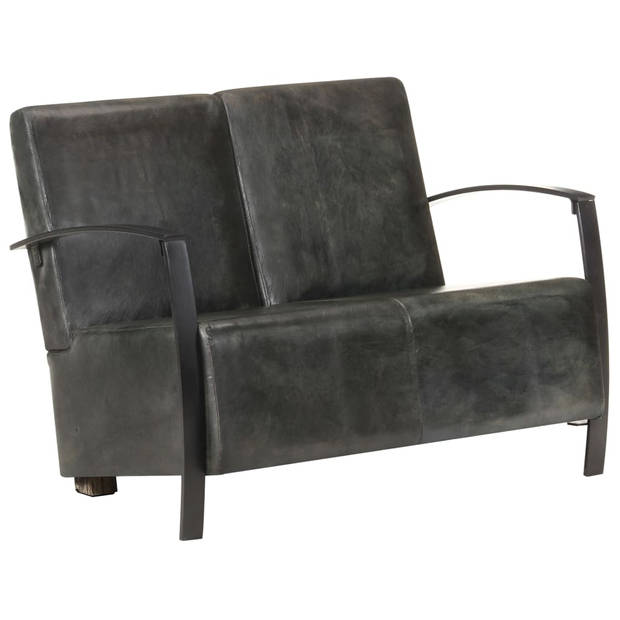 The Living Store Tweezitsbank echt leer verweerd grijs - Fauteuil