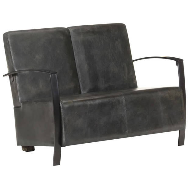 The Living Store Tweezitsbank echt leer verweerd grijs - Fauteuil