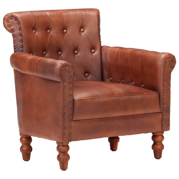 The Living Store Vintage Fauteuil - Echt Geitenleer - Bruin - 77x63x76 cm