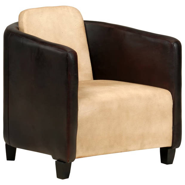 The Living Store Fauteuil Mangohout - Echt Leer - 66 x 70 x 67 cm - Tan/Zwart